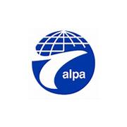 A blue and white logo of the alpa.